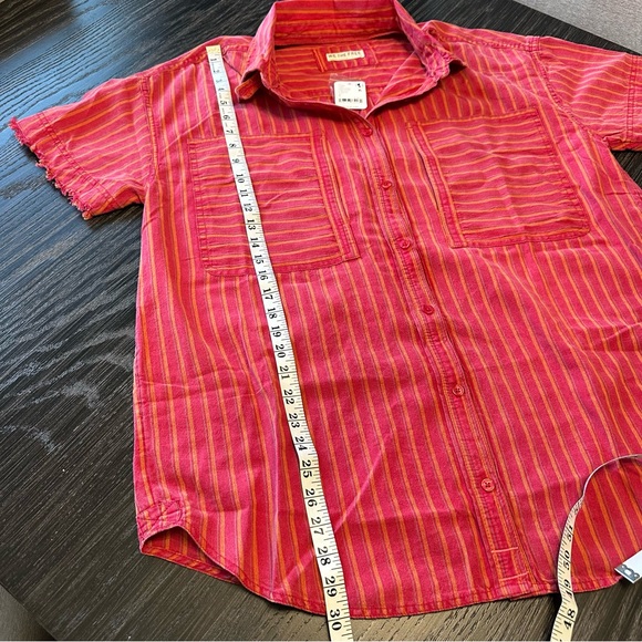 Free People Christopher Linen Oversized Button Front Shirt in Red, Size Large - Picture 5 of 9